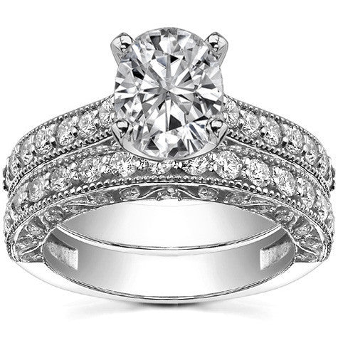 Round Brilliant Moissanite Antique Engagement Ring Setting