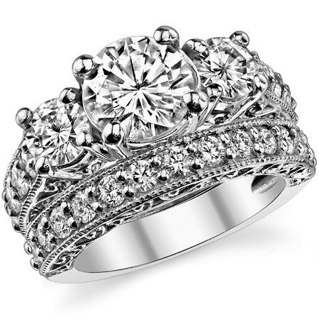 Antique Round Three-Stone Moissanite Engagement Ring
