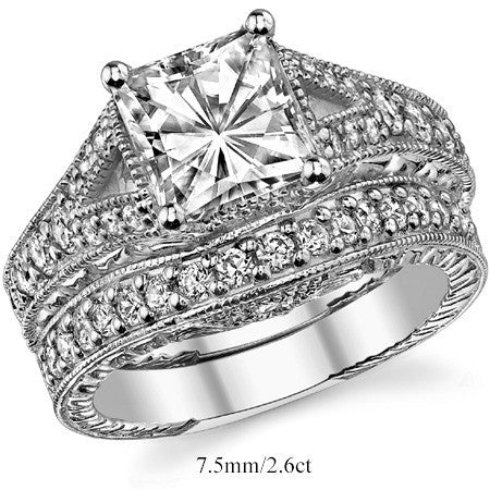 Antique Split Shank Princess cut Moissanite Engagement Ring