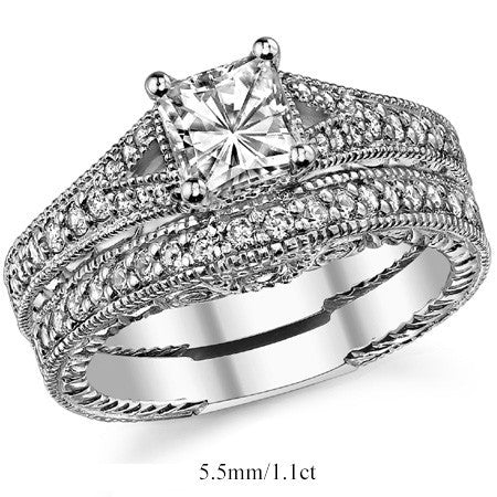 Antique Split Shank Princess cut Moissanite Engagement Ring