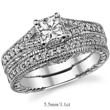 Antique Split Shank Princess cut Moissanite Engagement Ring