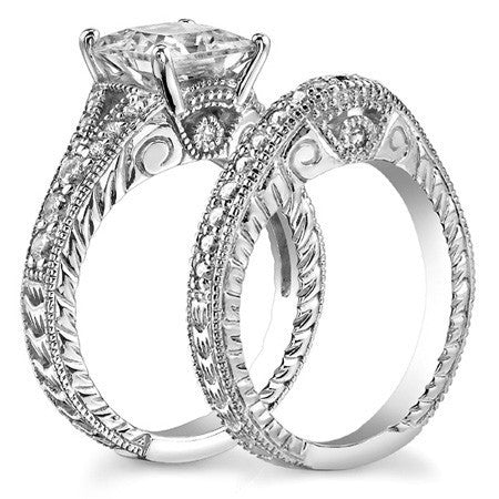 Antique Split Shank Princess cut Moissanite Engagement Ring
