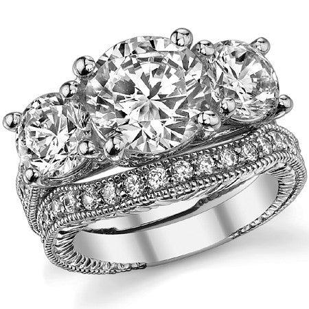 5.68ct (9.5mm,6.5mm) Round Moissanite Antique Trellis 3 Stone Ring