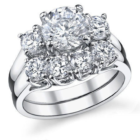 1.75ct (7mm/4mm) Round Brilliant Moissanite Trellis 3 Stone Ring