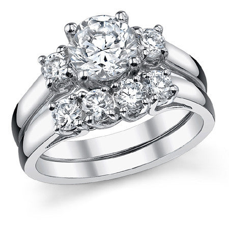 1.3ct (6.5/3.5mm) Round Brilliant Moissanite Trellis 3 Stone Ring