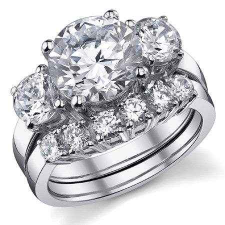 4.5ct (9.5mm,5mm) Round Brilliant Moissanite Three Stone Ring