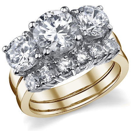 4.5ct (8.5mm,6.5mm) Round Brilliant Moissanite Three Stone Ring