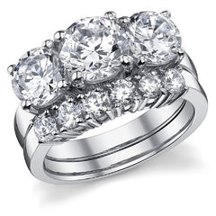 3.5ct (7.5mm,6.5mm) Round Brilliant Moissanite Three Stone Ring