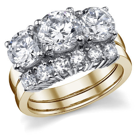 3.5ct (7.5mm,6.5mm) Round Brilliant Moissanite Three Stone Ring