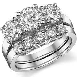 3.0ct (7.5mm,6mm) Round Brilliant Moissanite Three Stone Ring