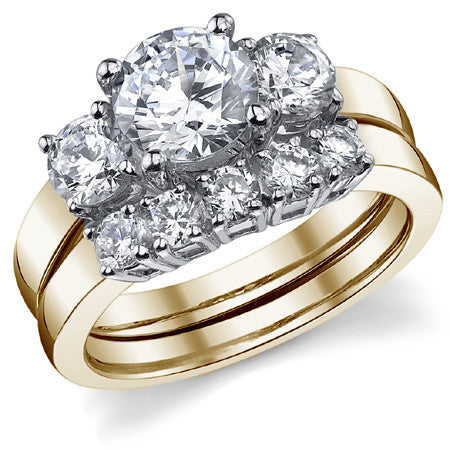 1.9ct (7mm,4.5mm) Round Brilliant Moissanite Three Stone Ring