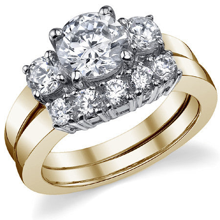 1.75ct (7mm,4mm) Round Brilliant Moissanite Three Stone Ring