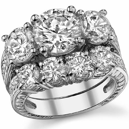 5ct (9mm/6.5mm) Round Brilliant Moissanite Antique 3 Stone Ring