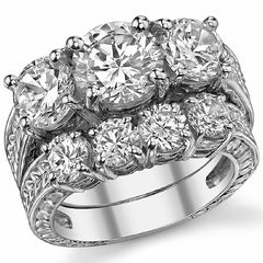 4ct (8mm/6.5mm) Round Brilliant Moissanite Antique 3 Stone Ring