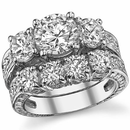 3.5ct (8mm/6mm) Round Brilliant Moissanite Antique 3 Stone Ring