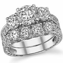 2.5ct (7.5mm/5mm) Round Brilliant Moissanite Antique 3 Stone Ring