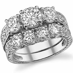 2ct (6.5mm/5mm) Round Brilliant Moissanite Antique 3 Stone Ring