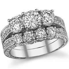 1.8ct (6mm/5mm) Round Brilliant Moissanite Antique 3 Stone Ring