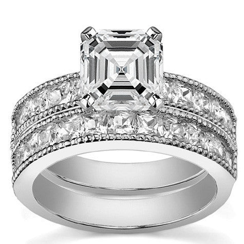 Square Moissanite Milgrain Engagement Ring, 1.3ct