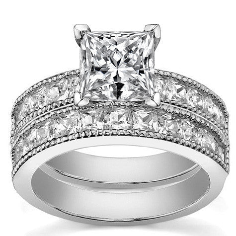 Square Moissanite Milgrain Engagement Ring, 1.3ct
