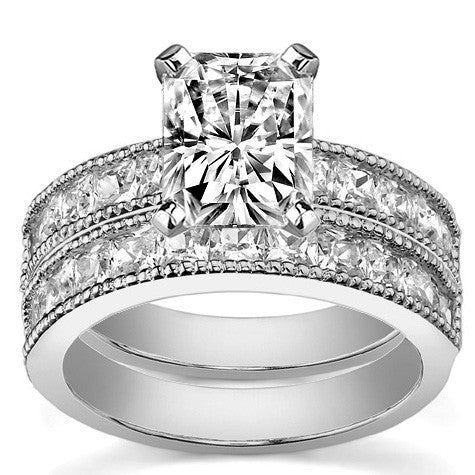 Square Moissanite Milgrain Engagement Ring, 1.3ct
