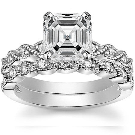 Round Brilliant Moissanite Rope Style Engagement Ring Setting (.12ct)
