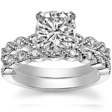 Round Brilliant Moissanite Rope Style Engagement Ring Setting (.12ct)