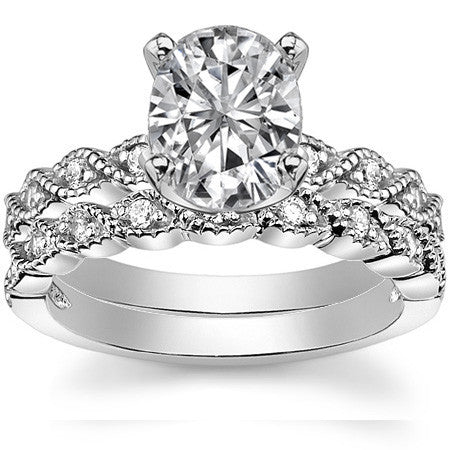 Round Brilliant Moissanite Rope Style Engagement Ring Setting (.12ct)
