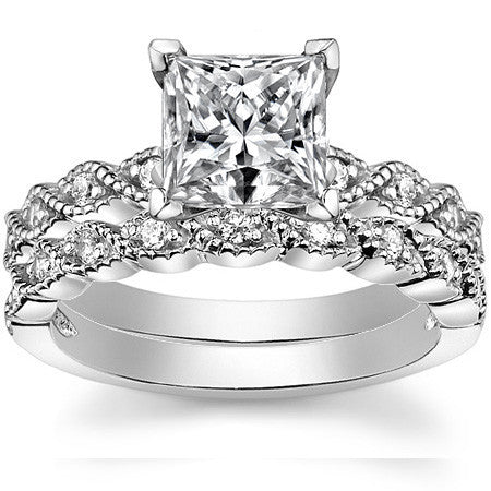 Round Brilliant Moissanite Rope Style Engagement Ring Setting (.12ct)
