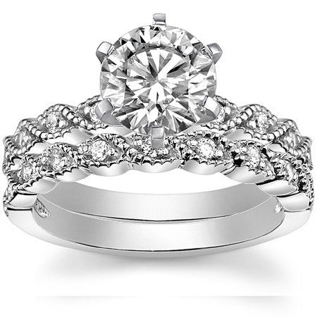 Round Brilliant Moissanite Rope Style Engagement Ring Setting (.12ct)