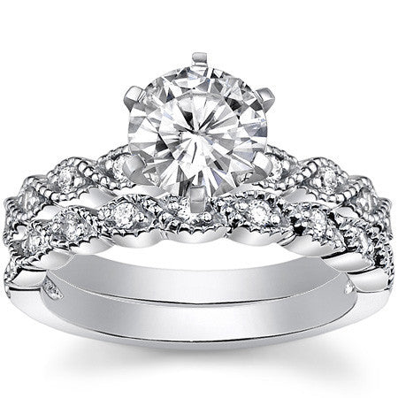 Round Brilliant Moissanite Rope Style Engagement Ring Setting (.12ct)