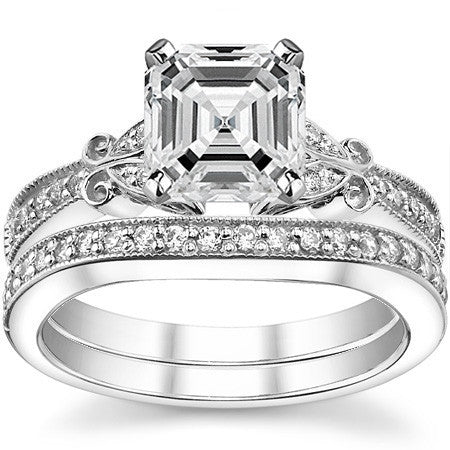 Round Brilliant Moissanite Antique Milgrain Engagement Ring Setting