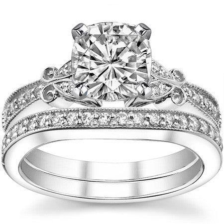 Round Brilliant Moissanite Antique Milgrain Engagement Ring Setting