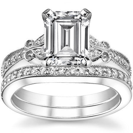 Round Brilliant Moissanite Antique Milgrain Engagement Ring Setting
