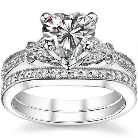 Round Brilliant Moissanite Antique Milgrain Engagement Ring Setting