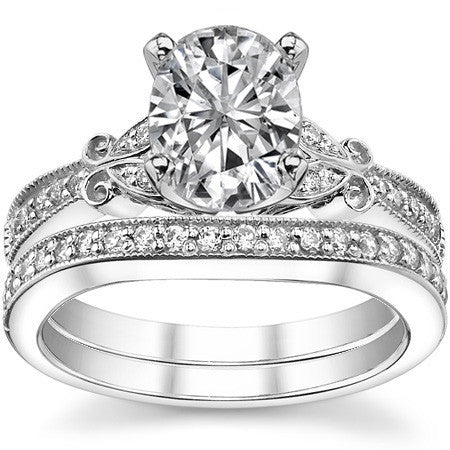 Round Brilliant Moissanite Antique Milgrain Engagement Ring Setting