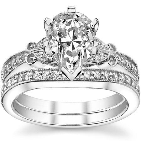 Round Brilliant Moissanite Antique Milgrain Engagement Ring Setting