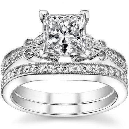 Round Brilliant Moissanite Antique Milgrain Engagement Ring Setting