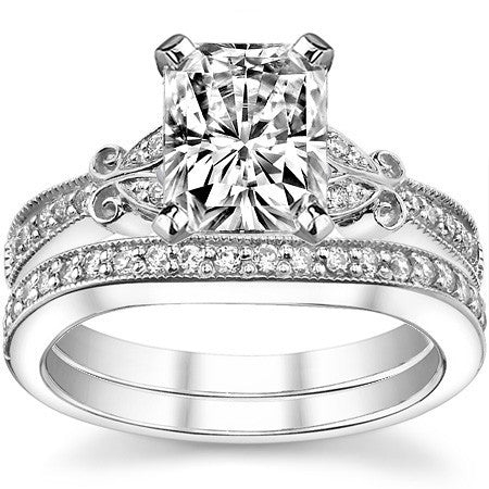 Round Brilliant Moissanite Antique Milgrain Engagement Ring Setting
