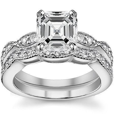 Moissanite Scalloped Milgrain Style Engagement Ring Setting