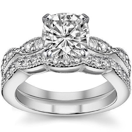 Moissanite Scalloped Milgrain Style Engagement Ring Setting