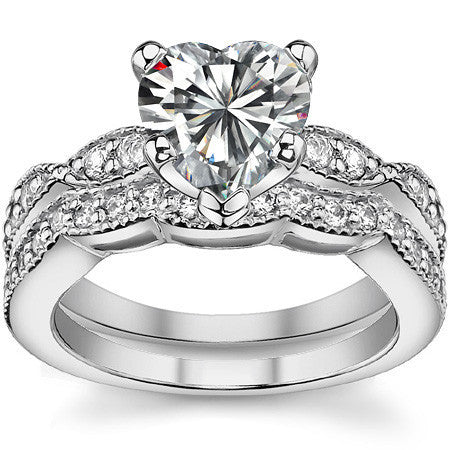 Moissanite Scalloped Milgrain Style Engagement Ring Setting
