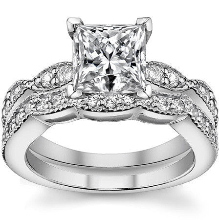 Moissanite Scalloped Milgrain Style Engagement Ring Setting
