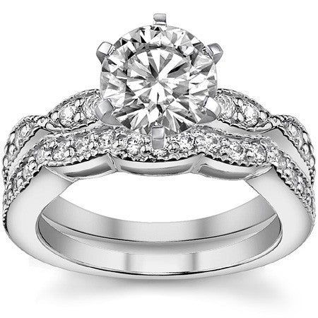 Moissanite Scalloped Milgrain Style Engagement Ring Setting