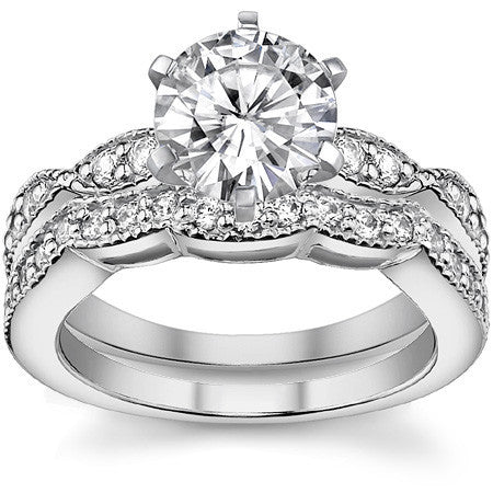Moissanite Scalloped Milgrain Style Engagement Ring Setting