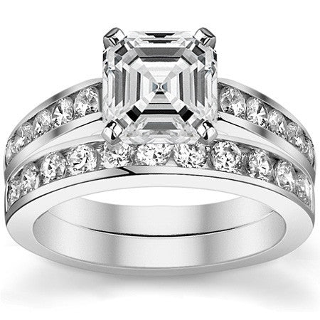 Round Brilliant Moissanite Cathedral Channel Engagement Ring, 0.60ct