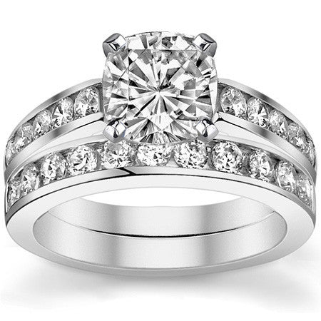 Round Brilliant Moissanite Cathedral Channel Engagement Ring, 0.60ct