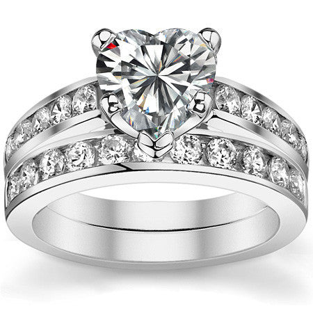 Round Brilliant Moissanite Cathedral Channel Engagement Ring, 0.60ct