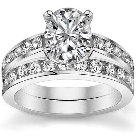 Round Brilliant Moissanite Cathedral Channel Engagement Ring, 0.60ct