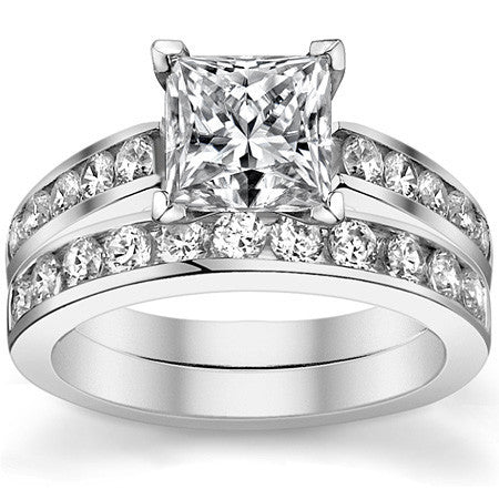 Round Brilliant Moissanite Cathedral Channel Engagement Ring, 0.60ct